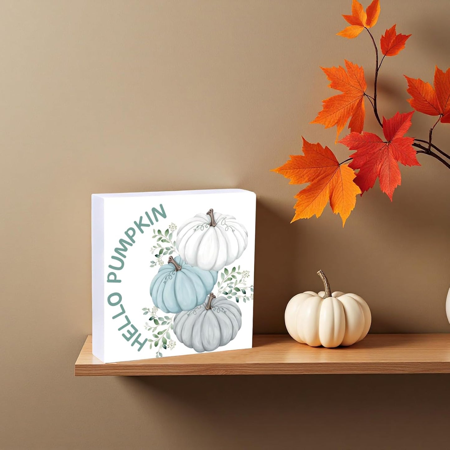 Fall Decorations for Home Fall Decor Home Room Hello Pumpkin Table Wood Box Sign Rustic Wooden Shelf Desk Office Decor Season Sign House Warming Gifts 5.9 x 5.9 Inch
