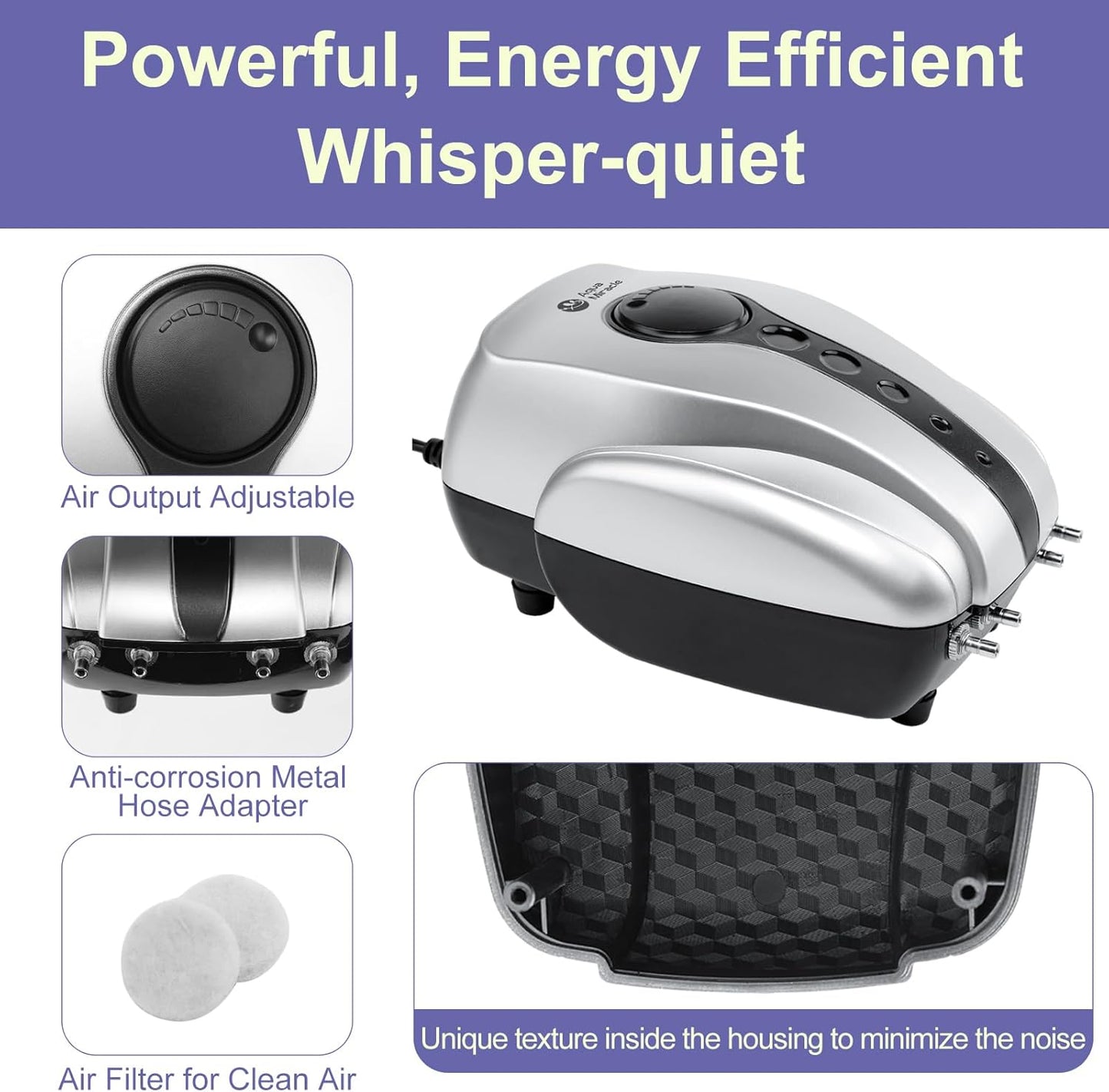 AquaMiracle Koi Pond Aerator for Pond up to 1000 & 2000 Gallons, All-in-One Pond Air Pump Aeration Kit with Air Stones Airline Tubing Check Valves