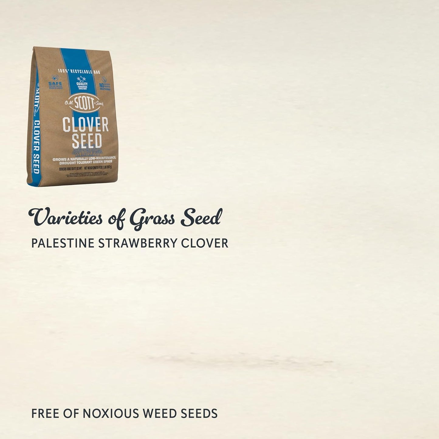 O.M. Scott and Sons Clover Seed, Lawn Seed Grows a Naturally Low Maintenance, Drought-Tolerant Lawn, 1,000 sq. ft., 2 lb.