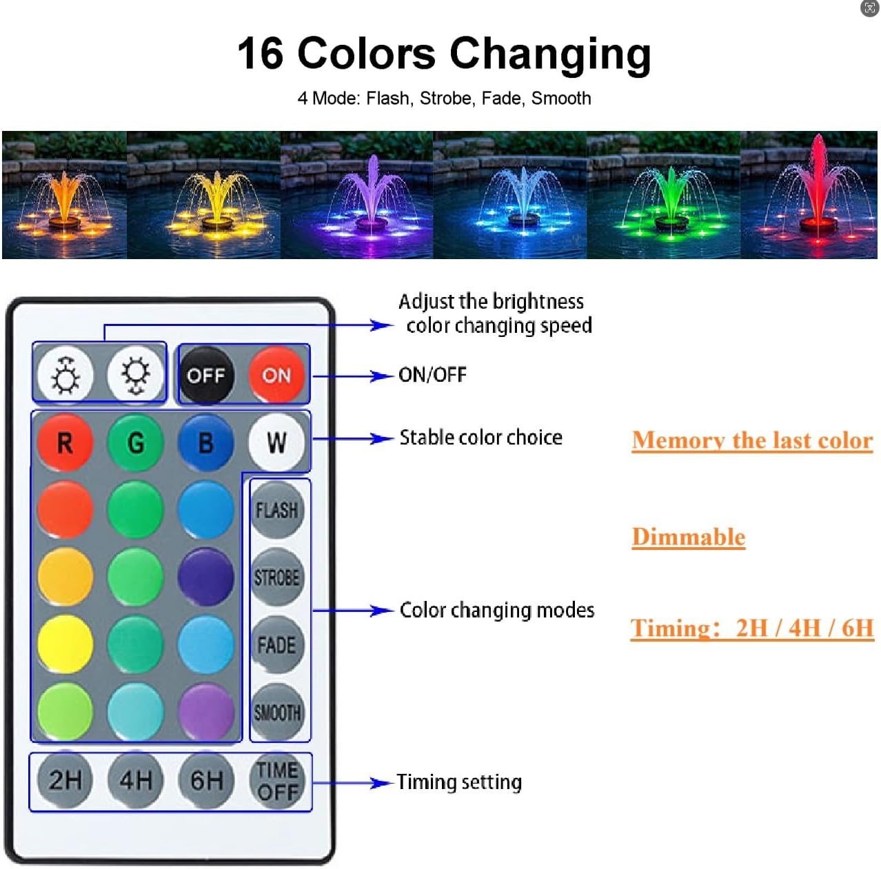 Pond Lights with Timer Color Changing Outdoor Spotlights Underwater Fountain Light Dimmable IP68 Waterproof Submersible LED Landscape Lighting with Spiked Stand (Set of 4)