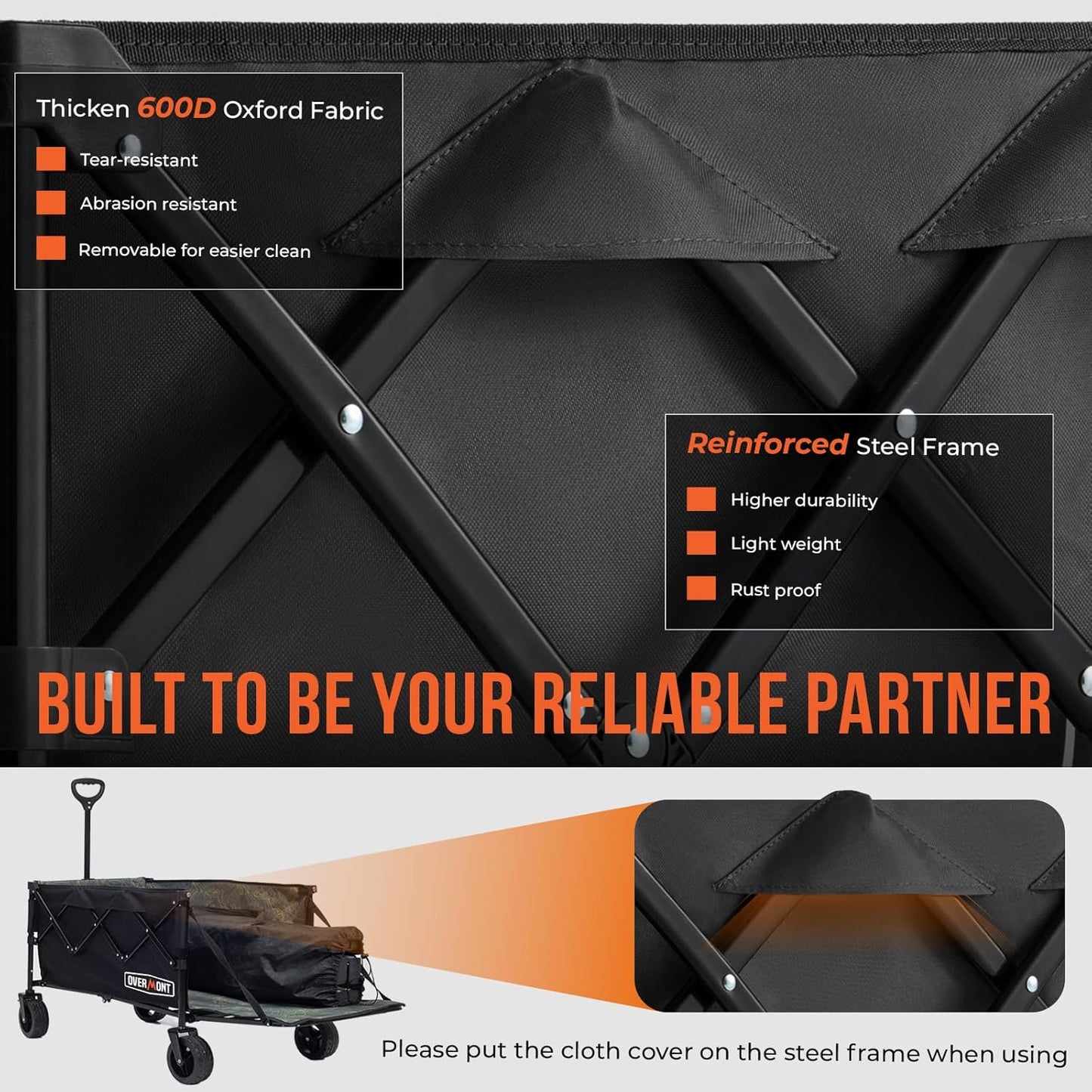 OVERMONT Collapsible Wagon with Tailgate - 220lbs Extended Lightweight Foldable Utility Wagons Folding Cart with Wheels - Small Garden Grocery Cart for Shopping,Grocery,Sports,Garden