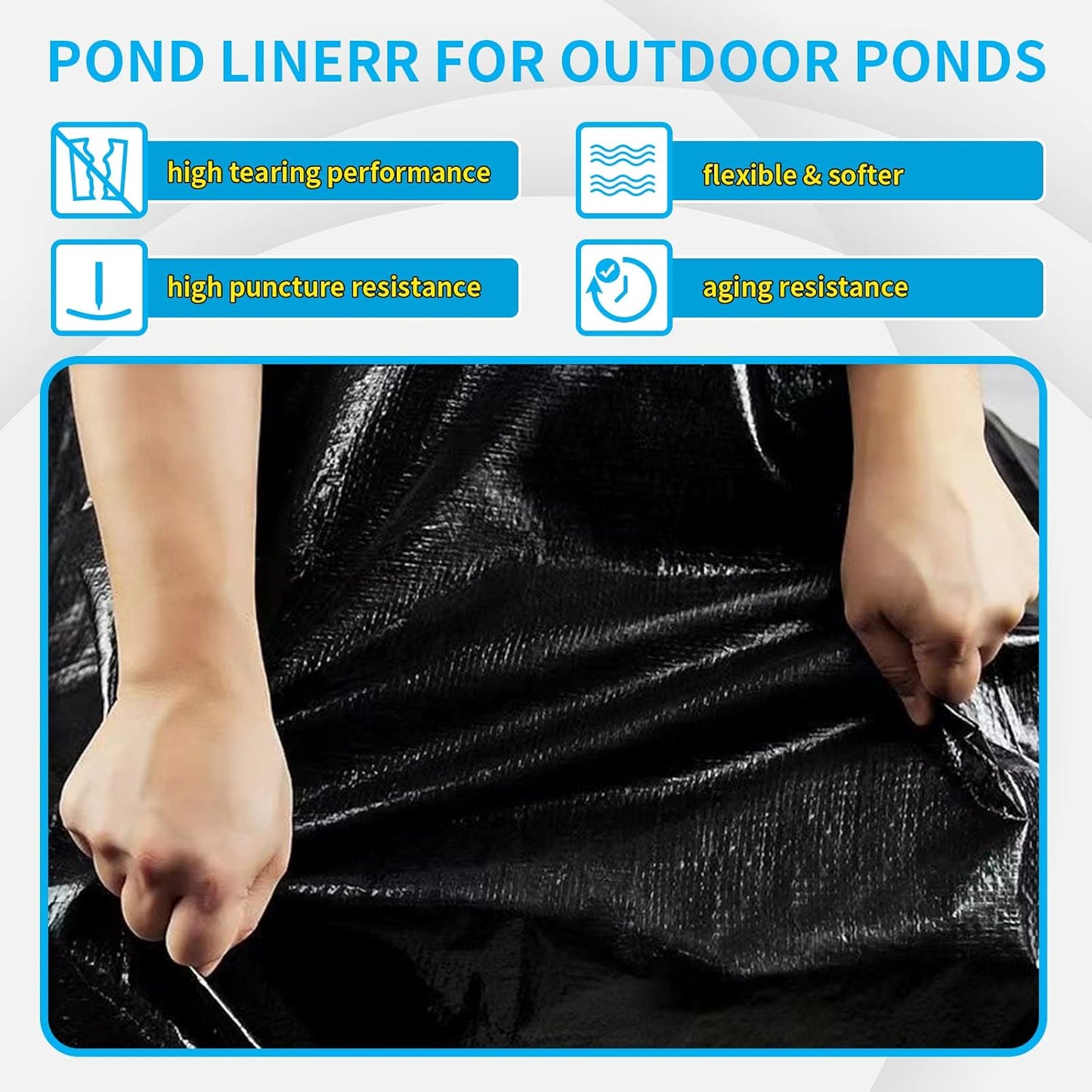 30X30FT Reinforced PE Pond Liner, 28Mil Thickness Pond Liners for Outdoor Ponds, Hemmed Edge with Buttonholes Liners for KOI/Fish, Duck Pond and Waterscape.
