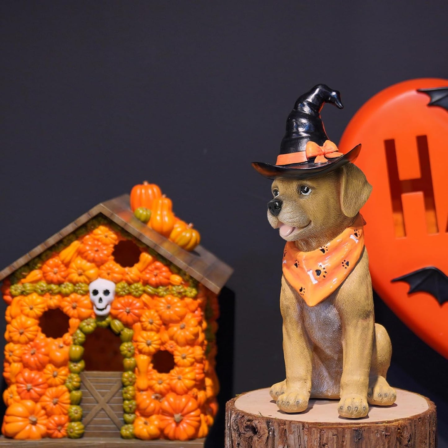 Halloween Decorations Indoor Dog Statue - Halloween Decor Figurine for Outdoor Indoor Mysterious Gothic Tabletop Puppy Sculpture Witch hat, Spooky Gifts Ghost Garden Decorations Rottweiler 5x7x13INCH