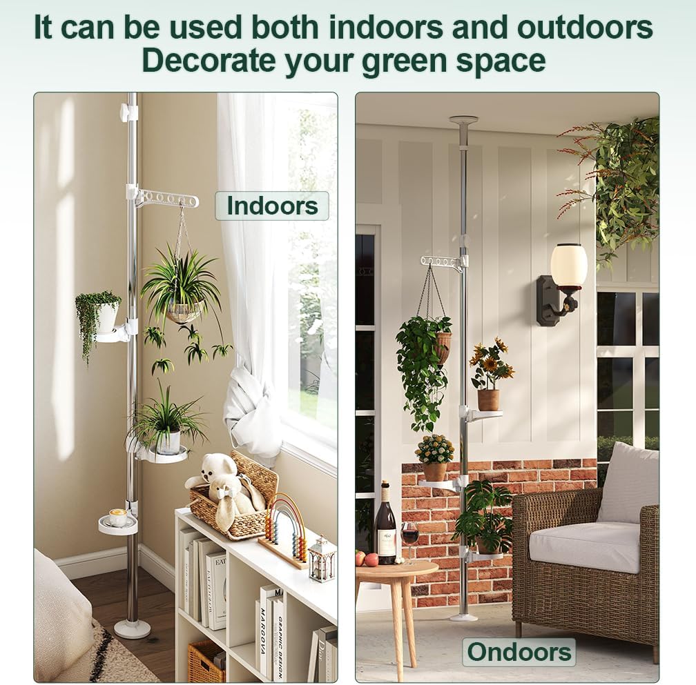 Hershii 4-Tier Indoor Plant Stand Tension Pole Corner Standing Shelf Adjustable Stands for Flower Pots Windowsill Bathroom Vanity Display Rack - Ivory