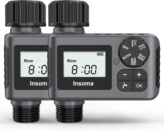 2 PCS Water Timer for Outdoor Garden Hose, Water Sprinkler Timer with Rain Delay/Manual/Automatic Drip Irrigation and Lawn Watering System for Yard