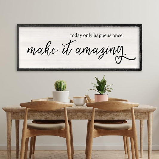Today Only Happens Once Make It Amazing Wall Art Decor 40x15 Inch Large Inspirational Quote Sign Rustic Living Room Vintage Wood Frame Office Motivational Home Wall Hanging (Black)