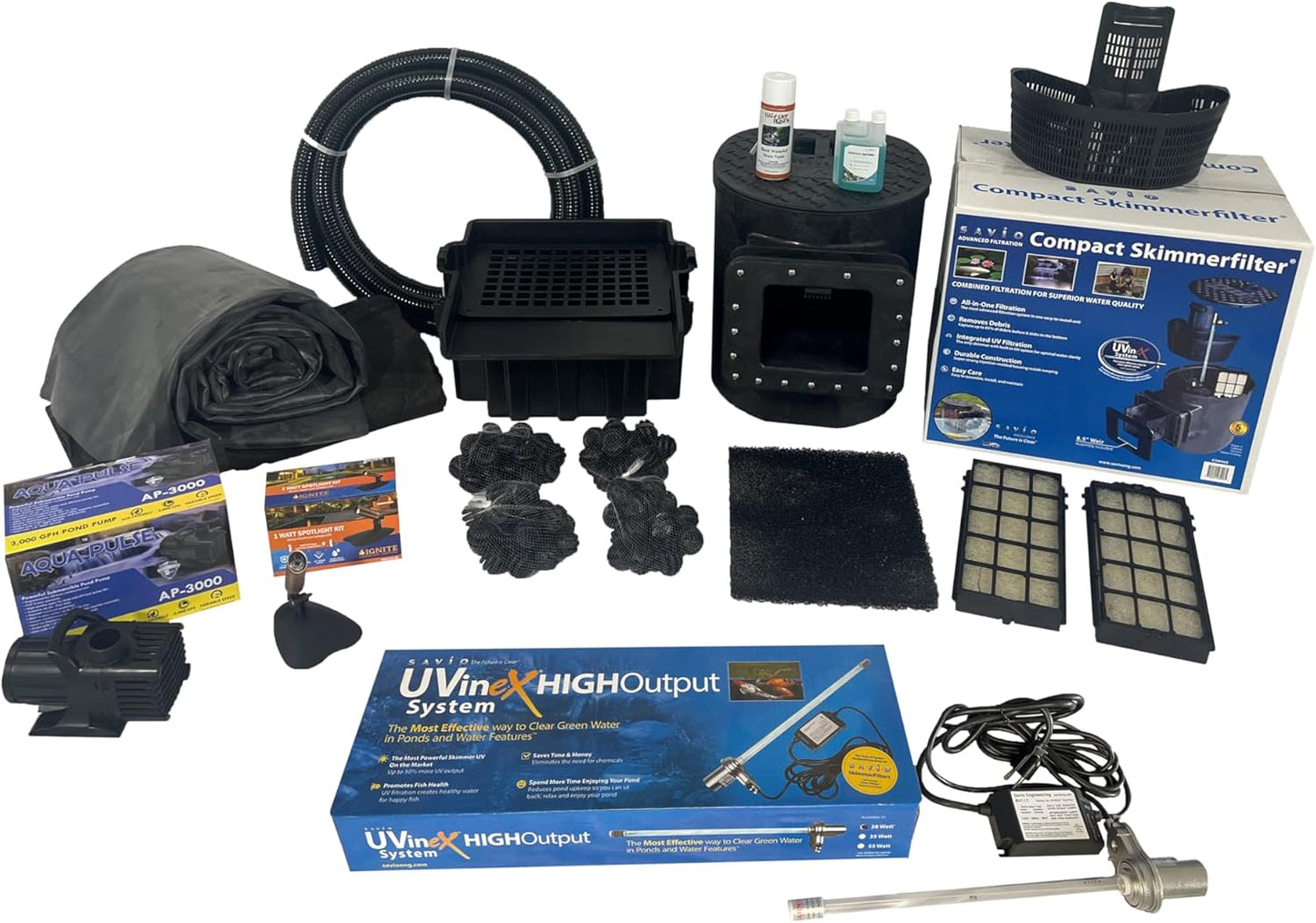 HALF OFF PONDS Savio Select 3,000 GPH Submersible Pump Pond Kit with 15' x 20' EPDM Rubber Pond Liner, UV Clarifier for Water Garden & Koi Pond