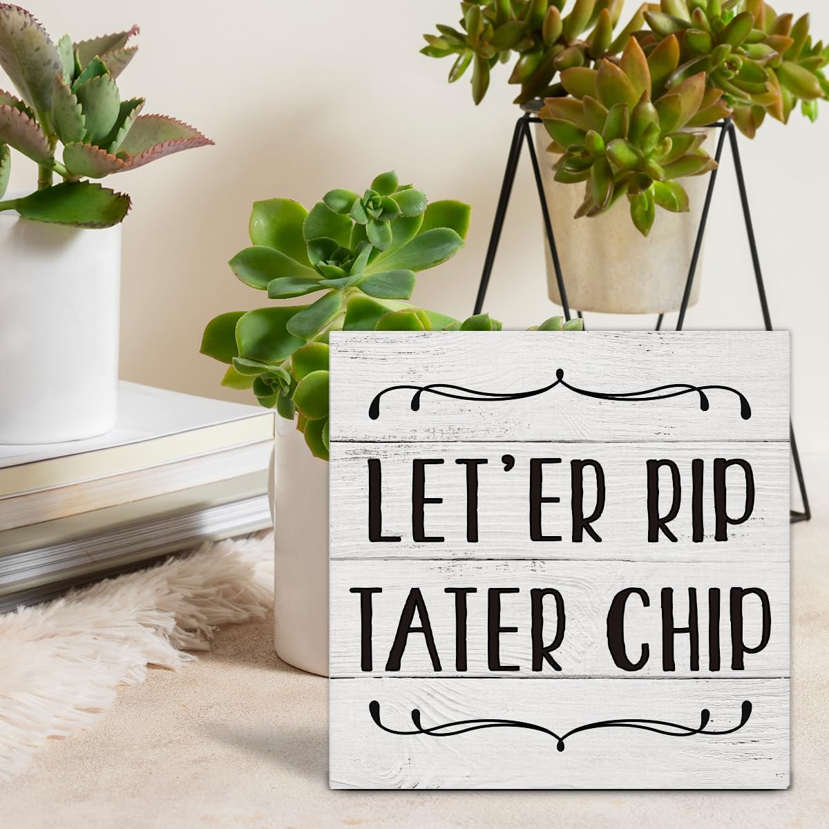 HOIJAUMAI Funny Bathroom Quote Wooden Box Sign, Desk Decor - Bathroom Theme Wood Block Plaque Box Sign for Home Restroom Toilet Desk Table Shelf Decorations - 5 X 5 Inch