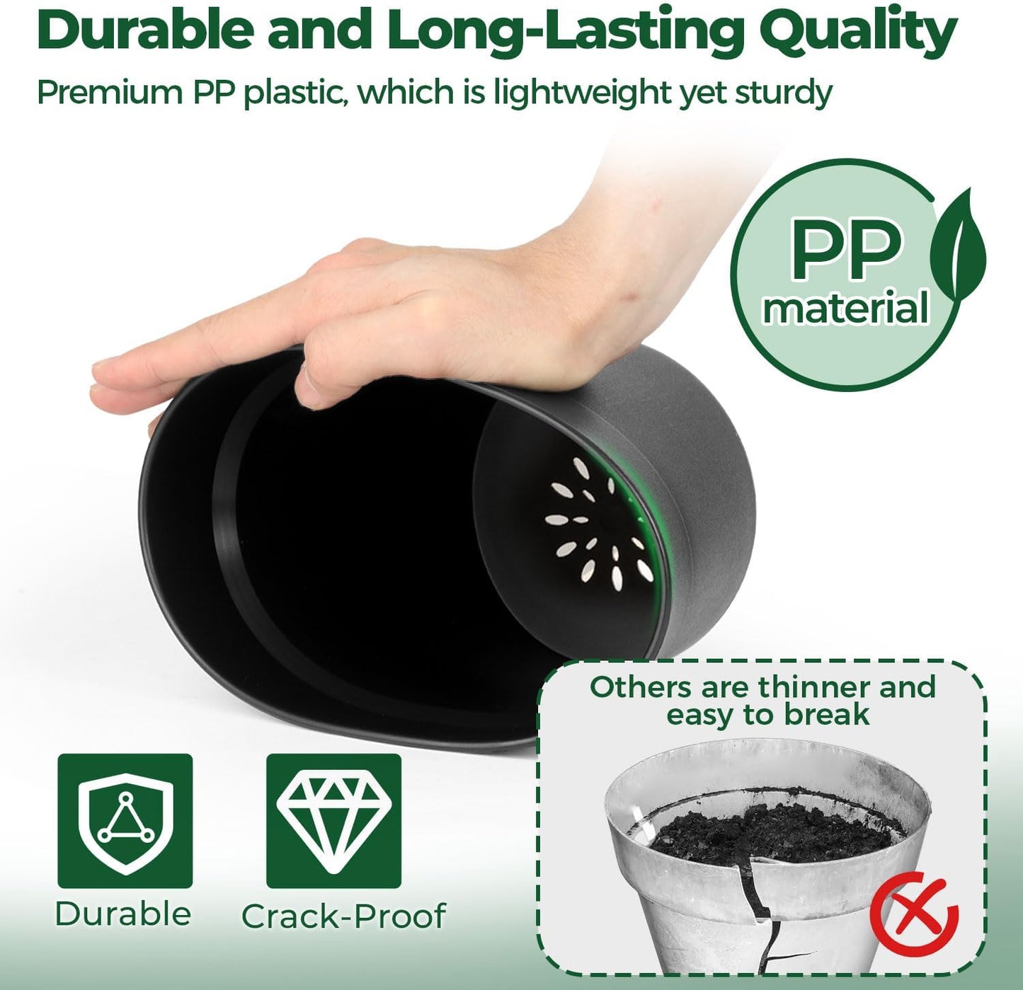 T4U 7.5 Inch Plant Pots 6 Pcs, Flower Pots for Indoor Plants Plastic Pots for Plants with Drainage Holes and Saucer, Planters for Indoor Plants for House Cactus Succulent Black