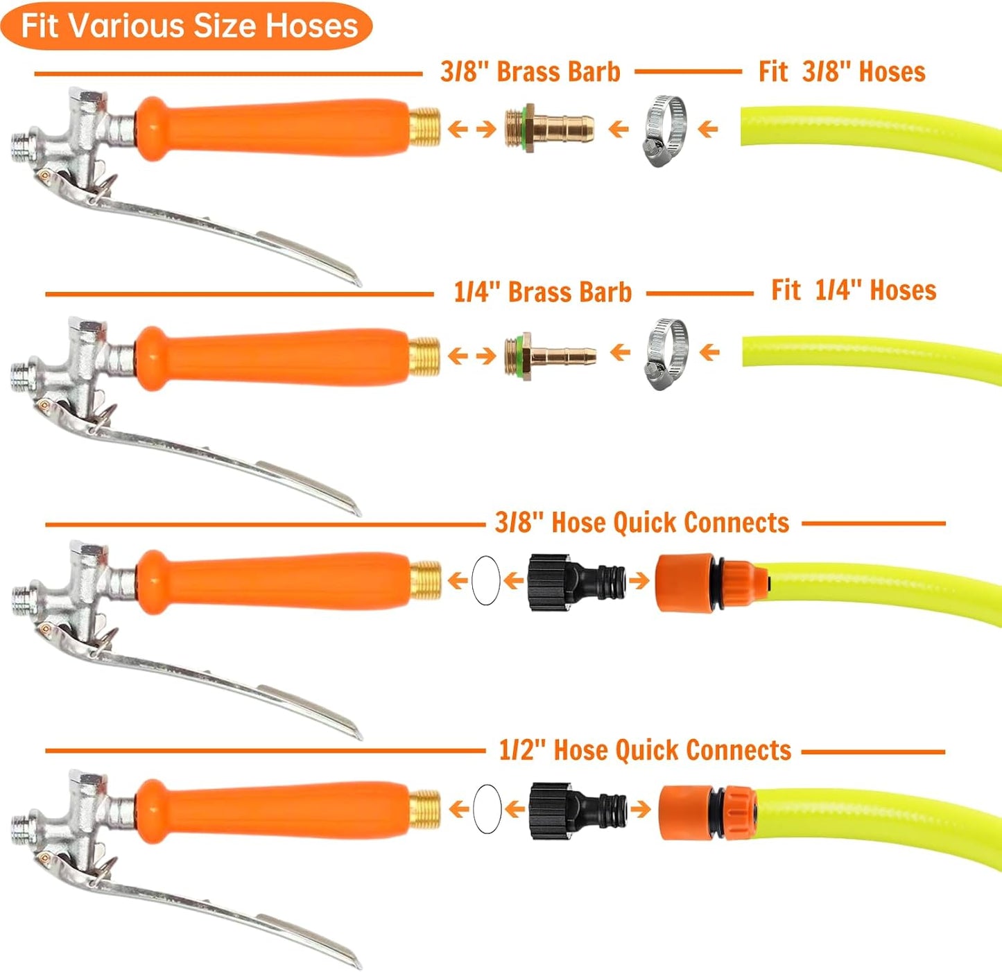 44'' Metal Sprayer Wand Replacement,1/4" & 3/8" Brass Barb Universal Sprayer Wand with Shut off Valve, Stainless Spray Wand with 1/2" & 3/8" Hose Quick Connectors, 2 Hose Clamps, 1 Tape