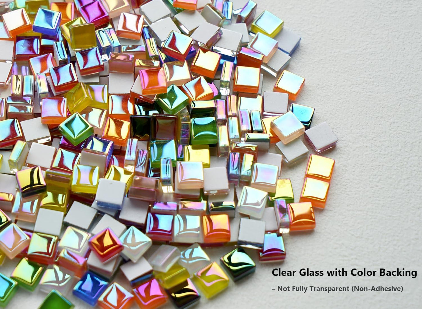 0.66LB Mixed Colors Crystal Glass Tiles, 3/8" Square Mosaic Tiles with Smooth Edges, 335pcs Small Stained Glass Pieces Great for DIY Mosaic Crafts, Home Decor