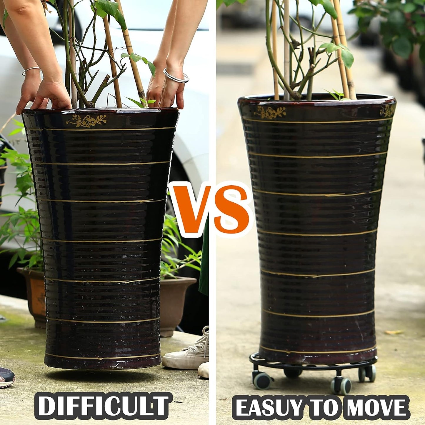 3 Pack Plant Caddy with Wheels Heavy Duty 13.5 Inches Metal Plant Stand with Wheels Plant Dolly Rolling Plant Stand Plant Roller with Casters for Indoor and Outdoor, Bronze