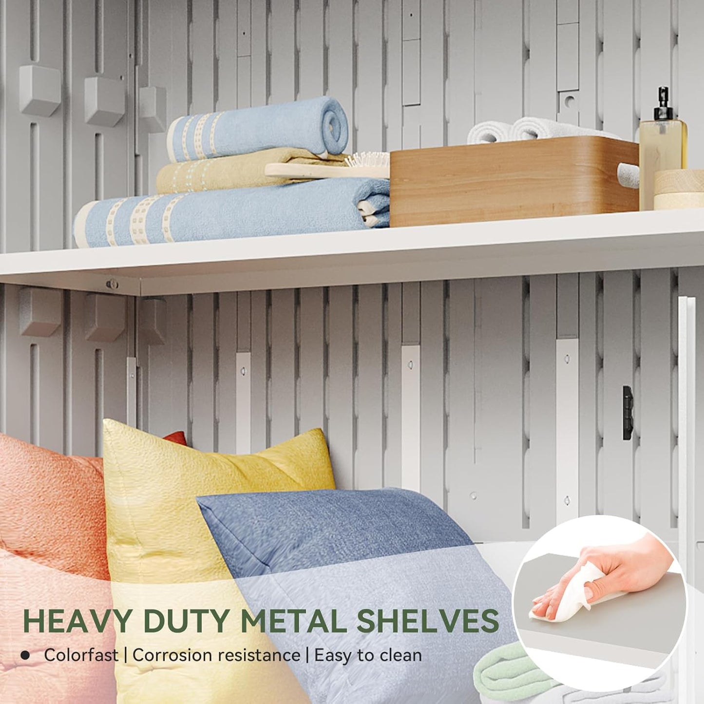 Aoxun White Resin Outdoor Storage Shed with 2 Shelves & Floor, 64 Cu.Ft Vertical Waterproof Cabinet for Garage, Pool, Bike, Garden Tools, Patio Furniture