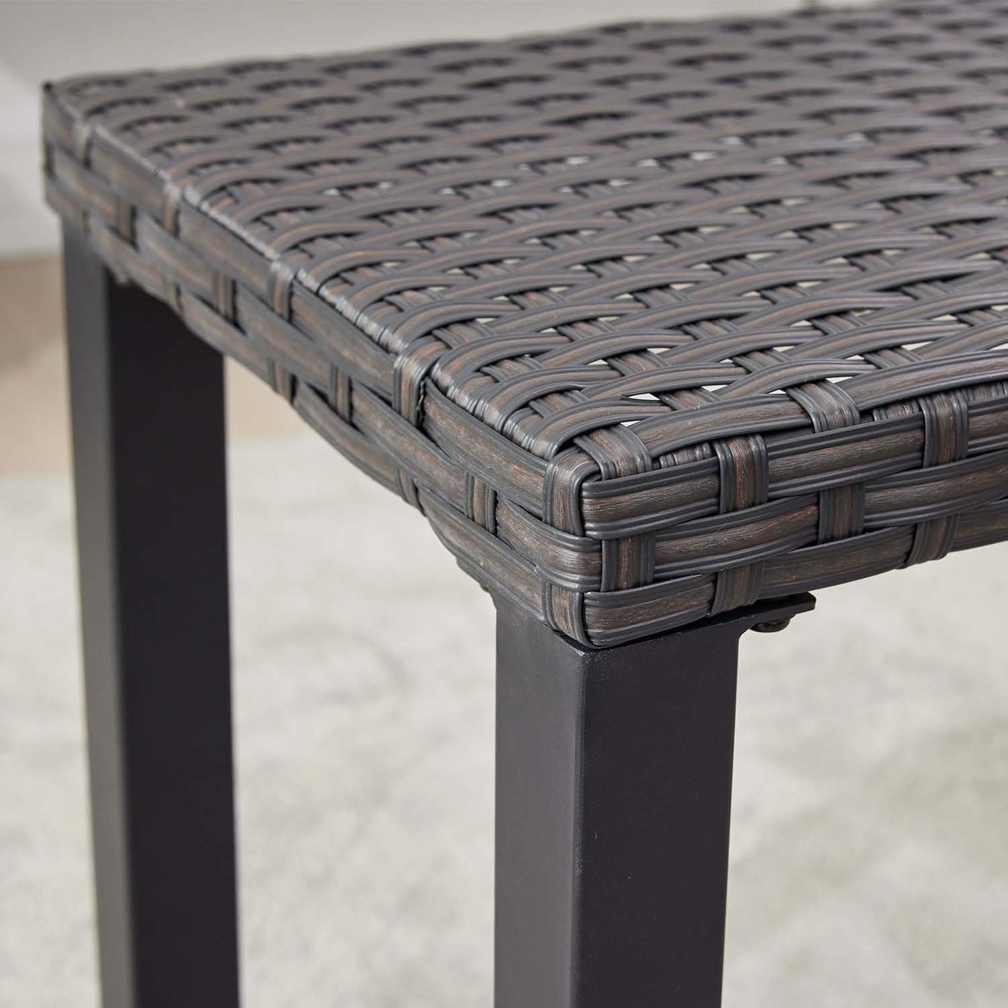 46" Outdoor Rattan Backless Bench Set of 2, All-Weather Patio Garden Bench for Backyard, Porch, or Lawn, Durable Steel Bench for Outdoor Spaces