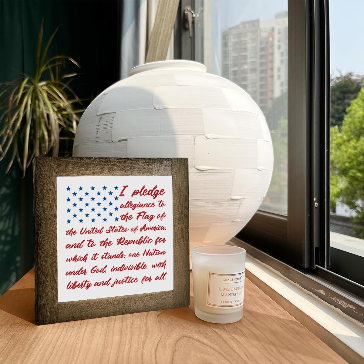 Patriotic Wood Plaque Sign, I Pledge Allegiance to the Flag of United States of America, Box Wood Plaques Desk Décor, American Flag Wooden Sign, 4th of July Decoration, Independence Day Decor B