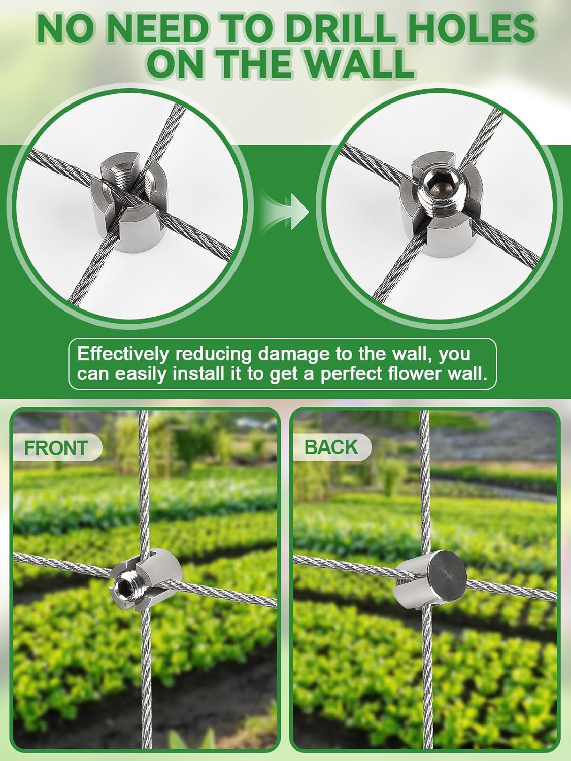 185PCS Wire Trellis for Climbing Plants, Kalolary 100FT Wall Wire Trellis Kit T316 Steel Garden Trellis with Cable & Cutter Wall-Mount Grape Vine Trellis for Outdoor DIY Flower Wall (Cylindrical)