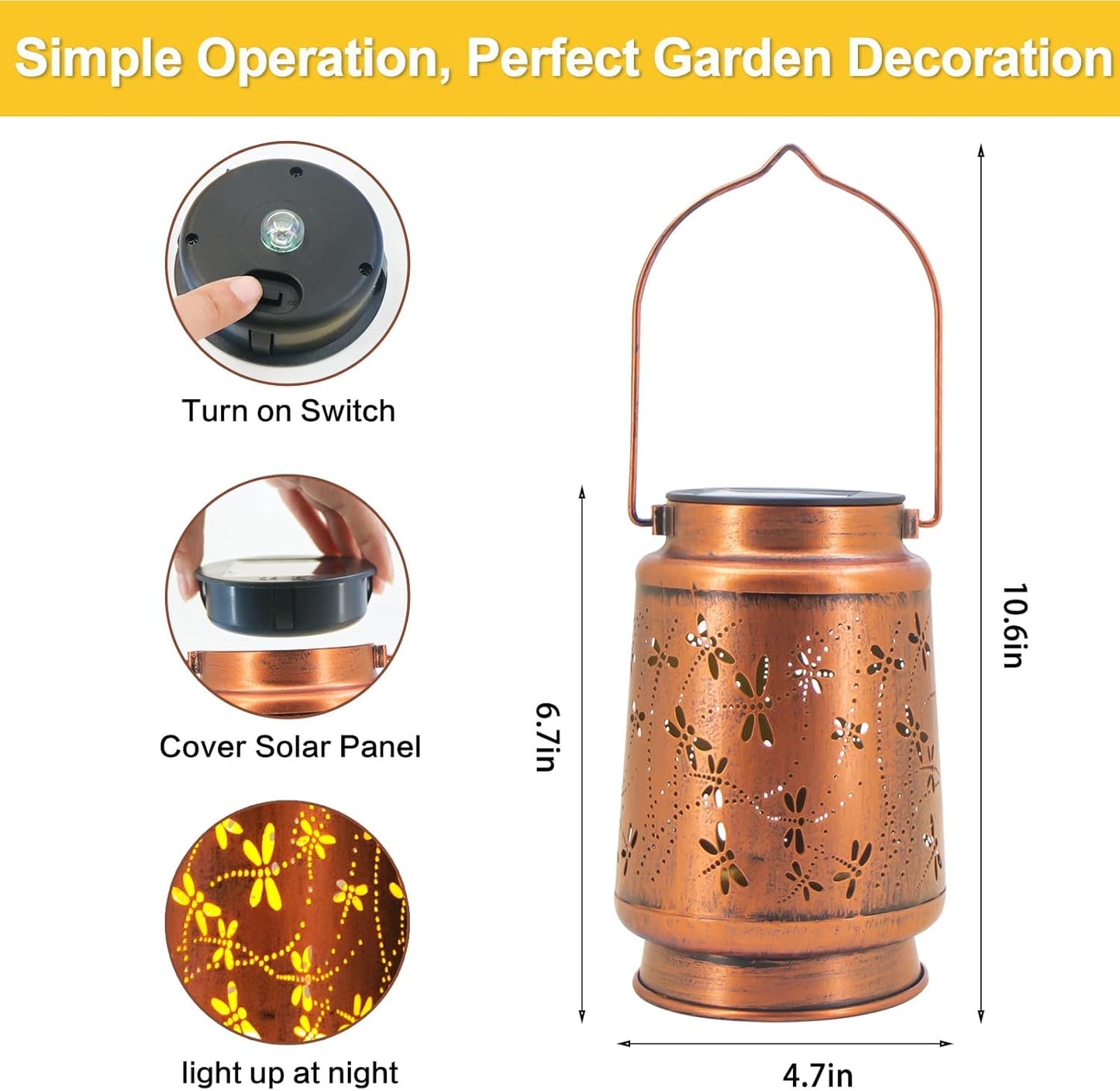 4 Pack Dragonfly Birthday Gifts for Women Mom Grandma Solar Lanterns Outdoor Waterproof Garden Decor Metal Hanging LED Decorative Light for Patio Yard Lawn Backyard Front Porch Gardening Gifts