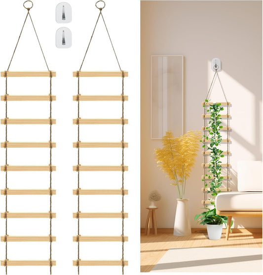 2Pcs Climbing Plants Ladder Support for Indoor & Outdoor- 4.3 ft Wood Ladder Design Plant Trellis, Reliable Garden Support for Vines & Climbers and More, Easy to Install, Home Deocr
