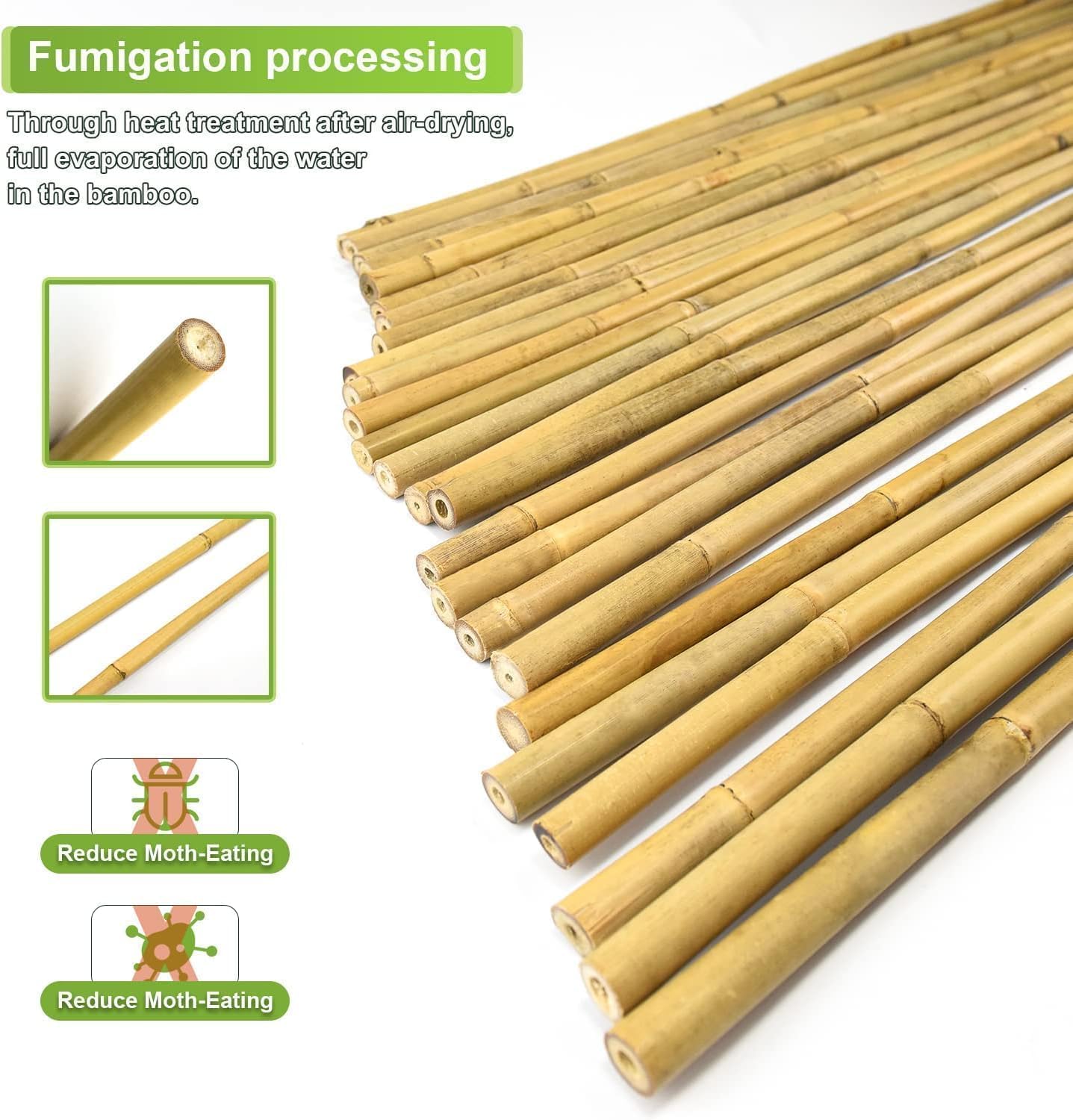 5/8" D 6 Feet Bamboo Stakes 50 Pack, Thicker Heavy-Duty Plant Stakes, Natural Garden Stakes for Bean, Tomato, Bean, Flowers,Trees Potted and Climbing Plant Support