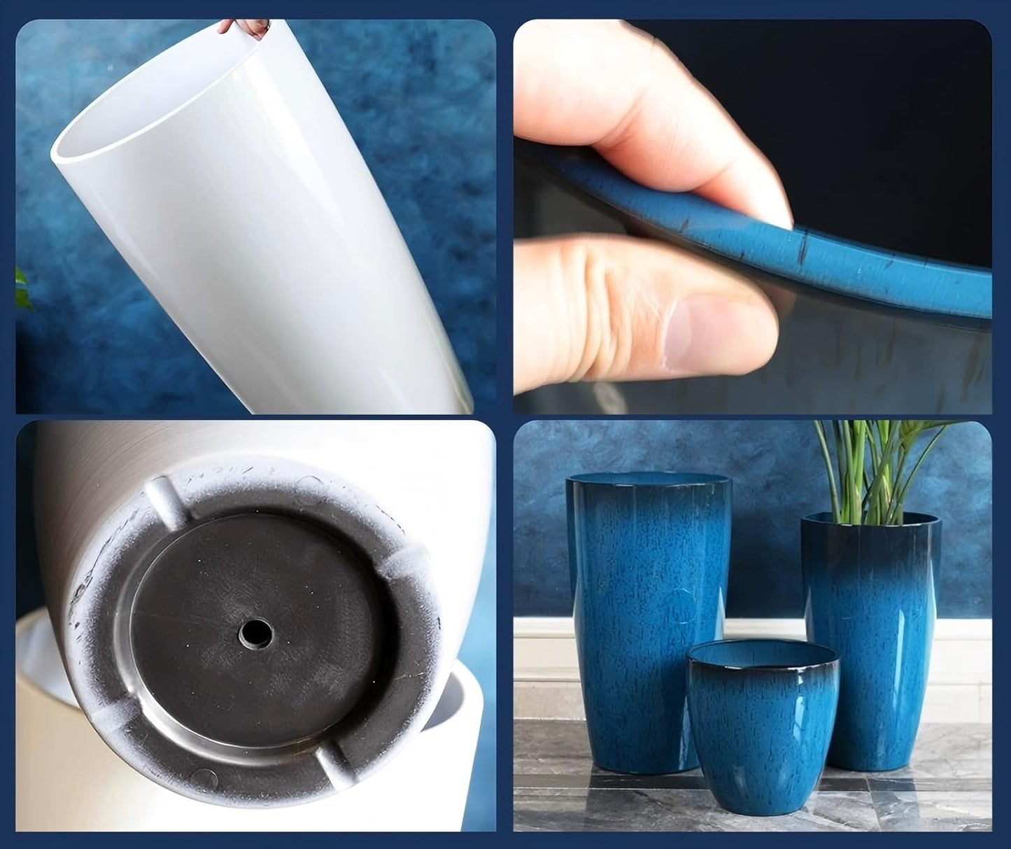 24,21,11 Inch Large Plastic Planters with Drainage Hole and Saucer - Set of 3 Tall Plant Pots Indoor Flower Pot Tall Round Planters Outdoor Large Tall Planter