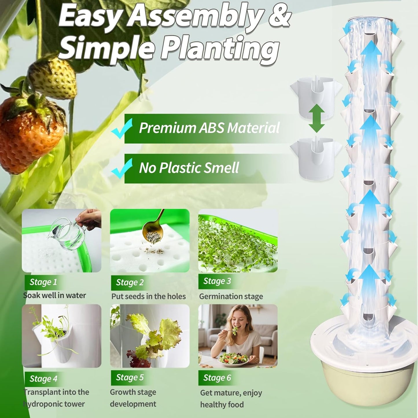Tall Hydroponics Growing System Tower, 9 Layers 36 Plant Spots Hydroponics Growing System Kit Tower, Vertical Hydroponic Tower for Indoor & Outdoor, Space-Saving