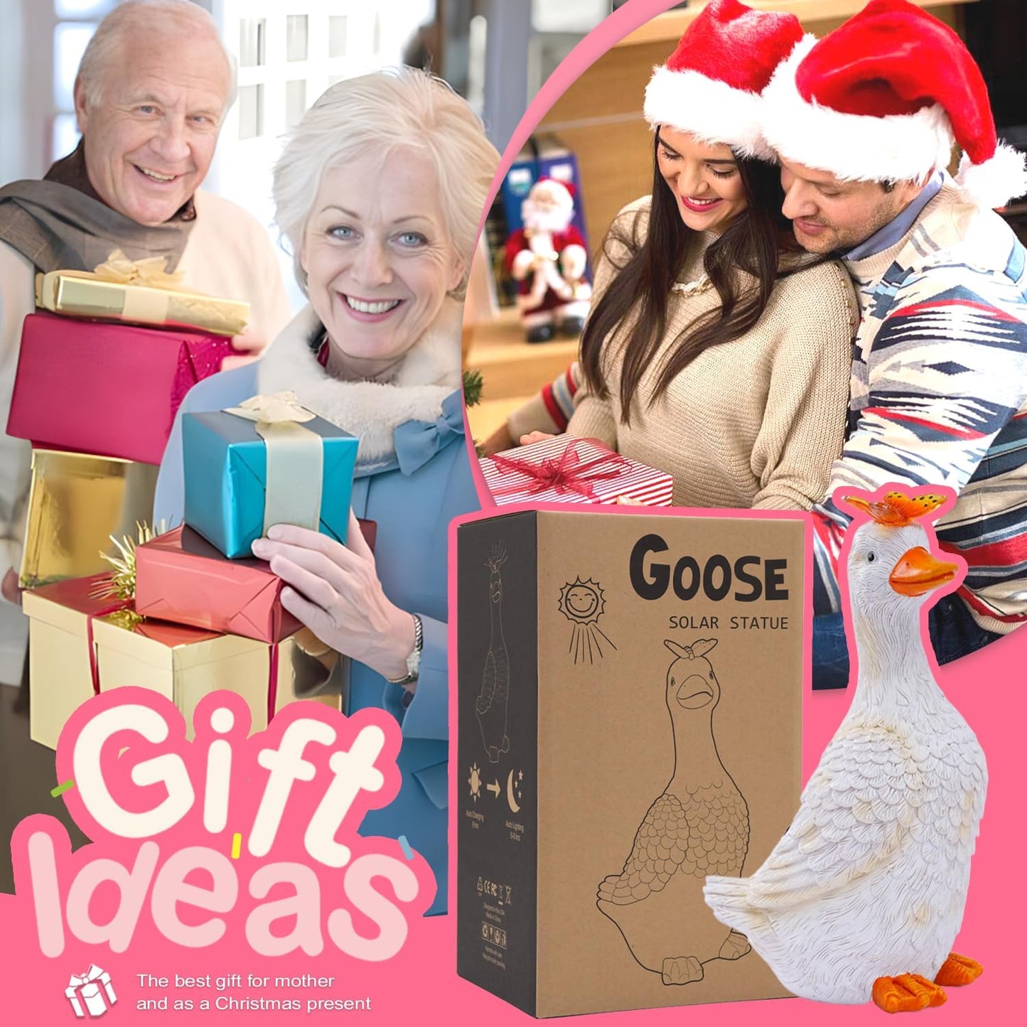 Goodeco Garden Goose Statue with Solar Butterfly - Outdoor Goose Decor for Unique Gifts for Mom & Garden Lovers (Off White)