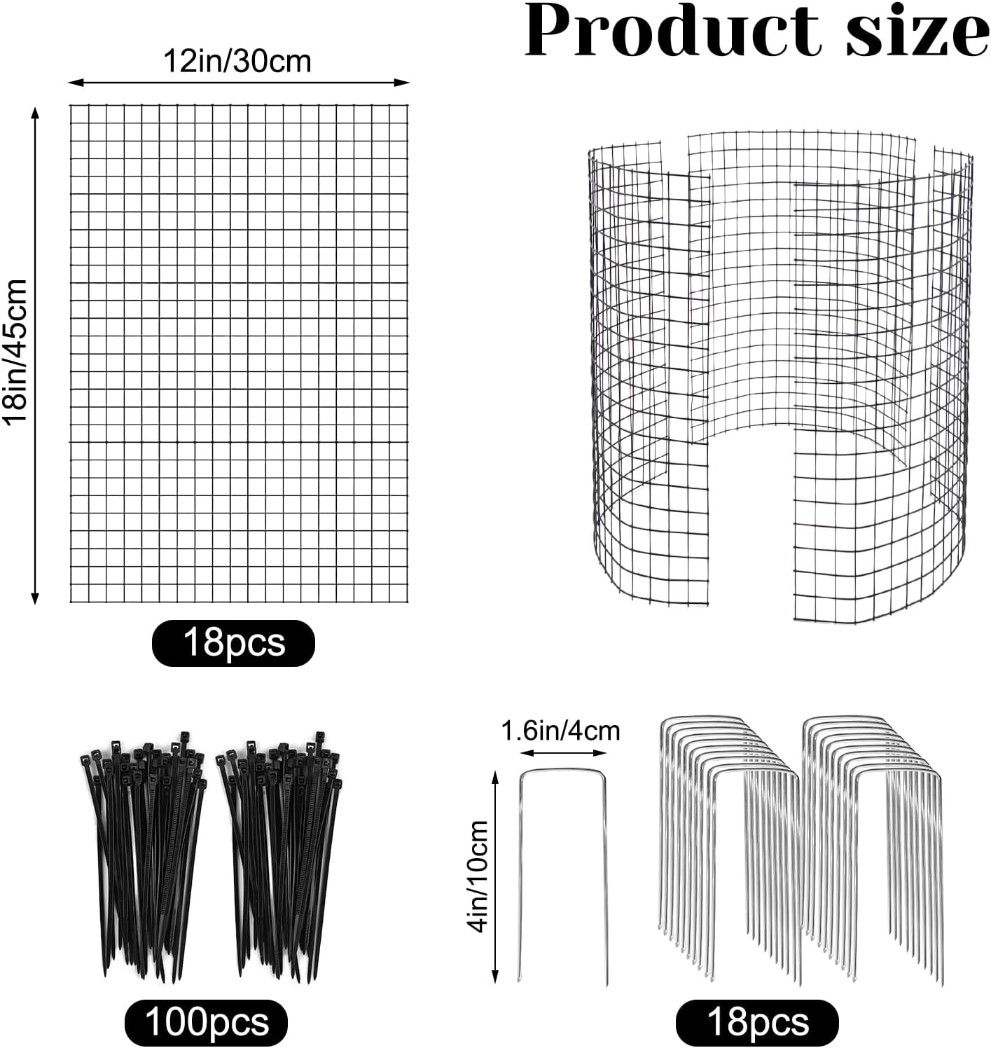 6 Pack 18'' x 12'' Large Wire Plant Protector from Animals, 18 Pcs Metal Plant Cage Chicken Wire Cloche with Ground Stakes and Nylon Tie to Keep Animals Out, Garden Protection Bunny Barricade