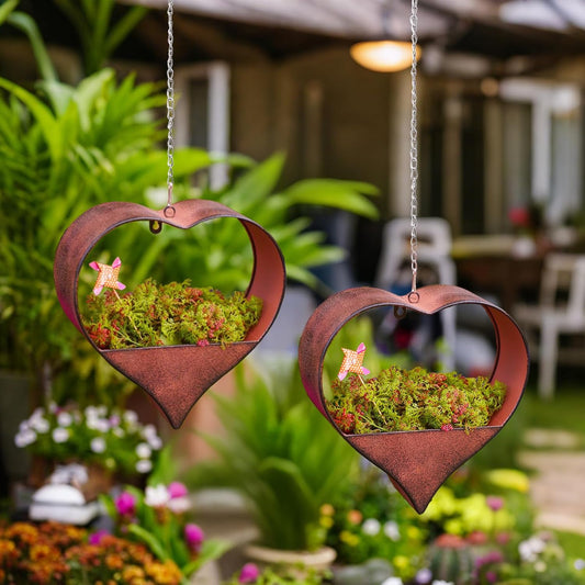 Metal Plant Hangers Indoor and Outdoor: Birthday Gifts for Women Mom Wife Father Garden Lovers - Rustic Heart Shape Hanging Planters Perfect for Window Wall Living Room Office Decor(2 Pack)