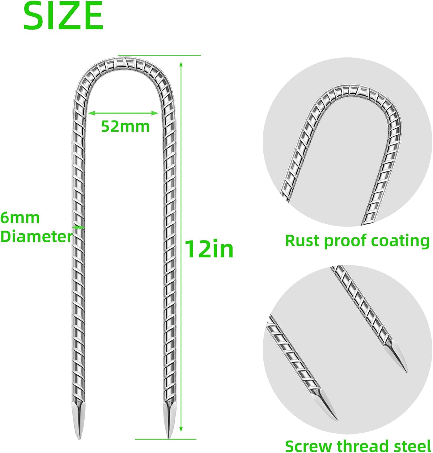 22 Pack Ground Garden Rebar Stakes Rebar 12 Inch Anti-Rust Galvanized Steel U Shape Hook Heavy Duty Ground Anchors for Tents, Position Kits,Fences, and Trampolines Landscape Fabric