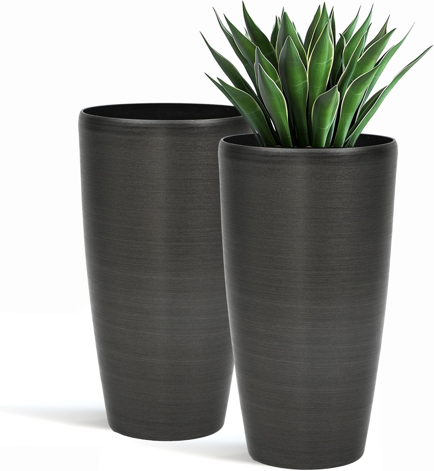 22.8" Large Tall Pot Planters, Set of 2 Modern Flower Pots with Handmade Brushed Metal Finish, Weather-Resistant for Indoor/Outdoor Year-Round Use
