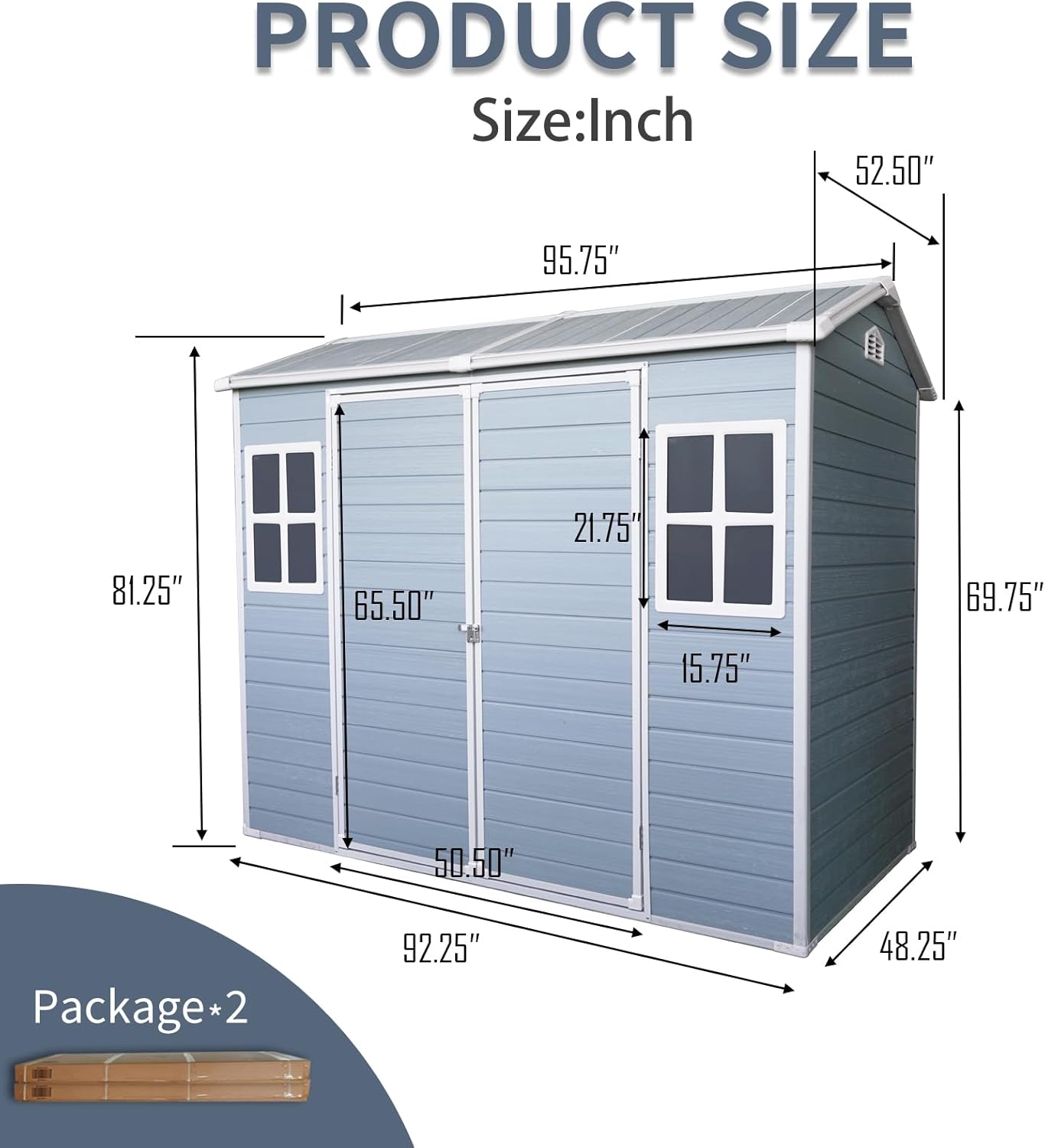 8x4 ft Outdoor Resin Storage Shed with Floor, Waterproof Plastic Garden Shed with Lockable Door and Two Windows, All-Weather Tool Sheds for Backyard, Patio, Lawn (Grey)