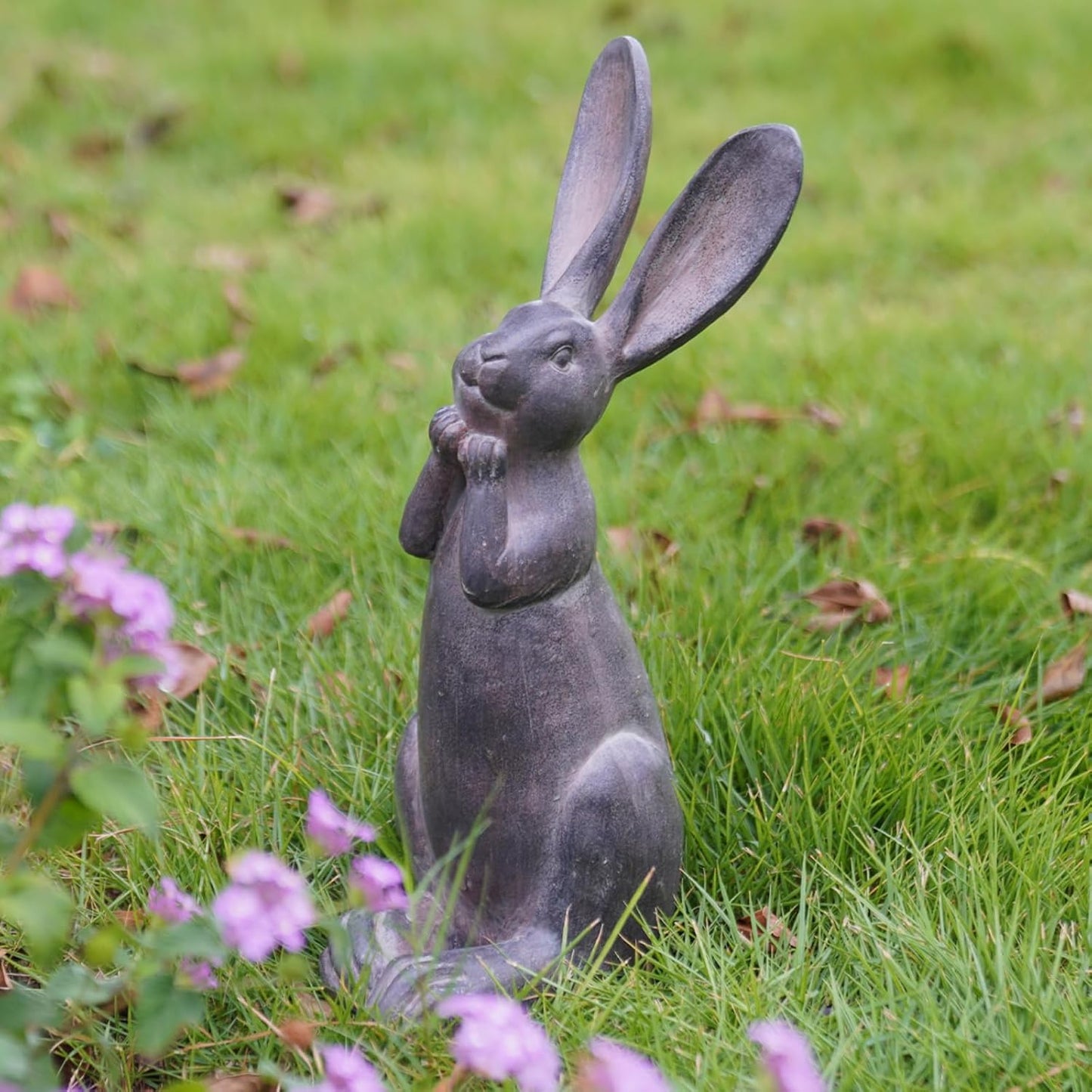 DiliComing Bunny Decor Resin Animals Statue - Garden Decorations Garden Decor for Outside Cute Cheeky Bunny Figurine Statues for Home Decor Outdoor Decor for Porch 5 × 4 × 11 Inch