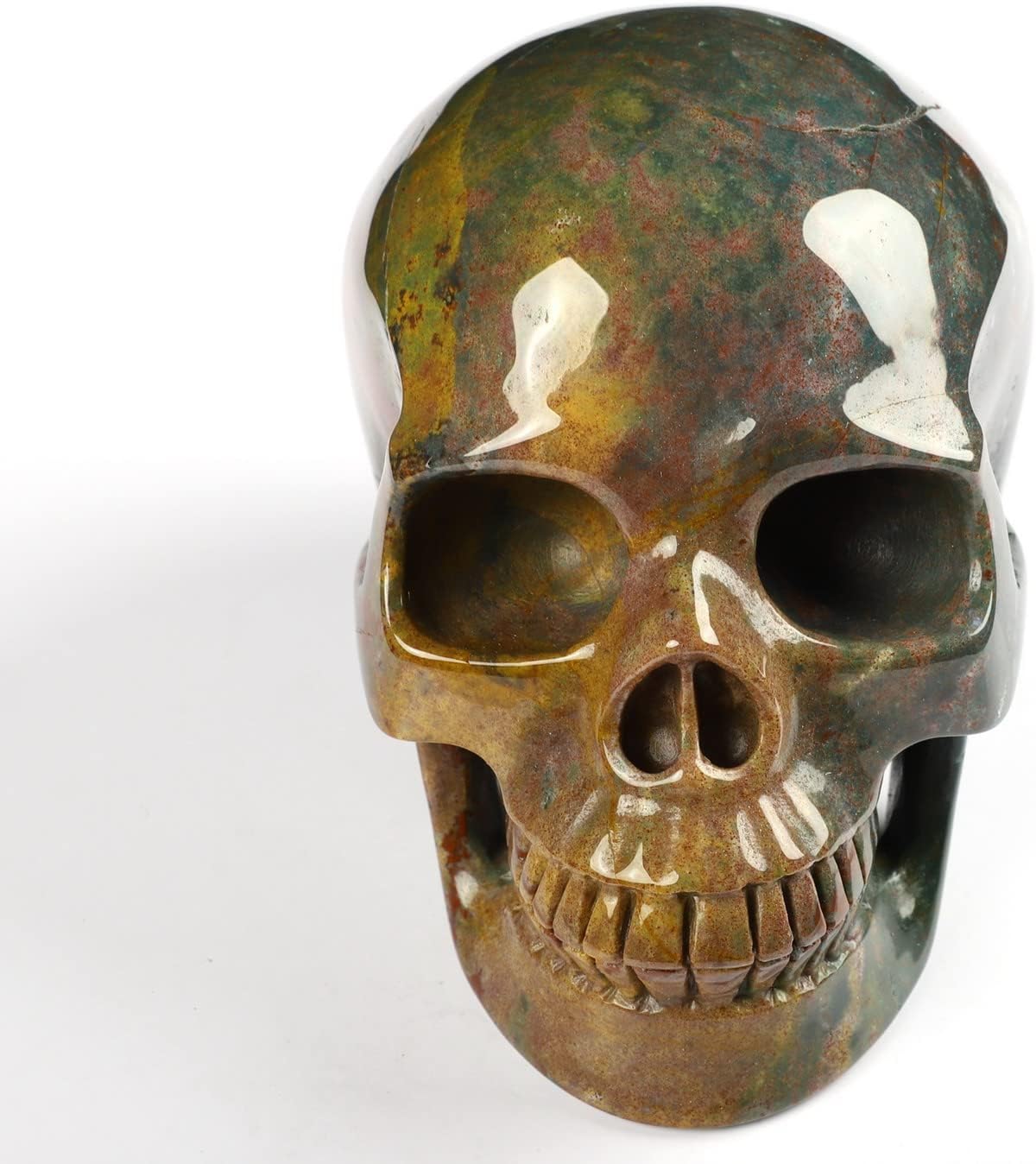 Skullis 5.0” Indian Agate Crystal Skull, Hand Carved Gemstone Fine Art Sculpture, Reiki Healing Stone Statue.361 Z8