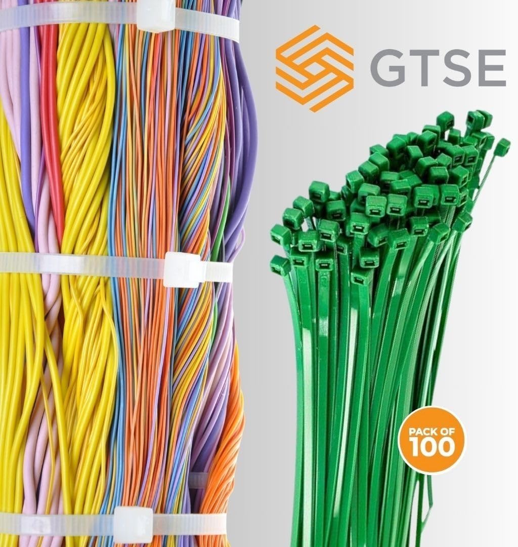 GTSE 8 Inch Green Zip Ties, 100 Pack, 18lb Strength, UV Resistant Strong Nylon Cable Ties, Self-Locking 8" Tie Wraps