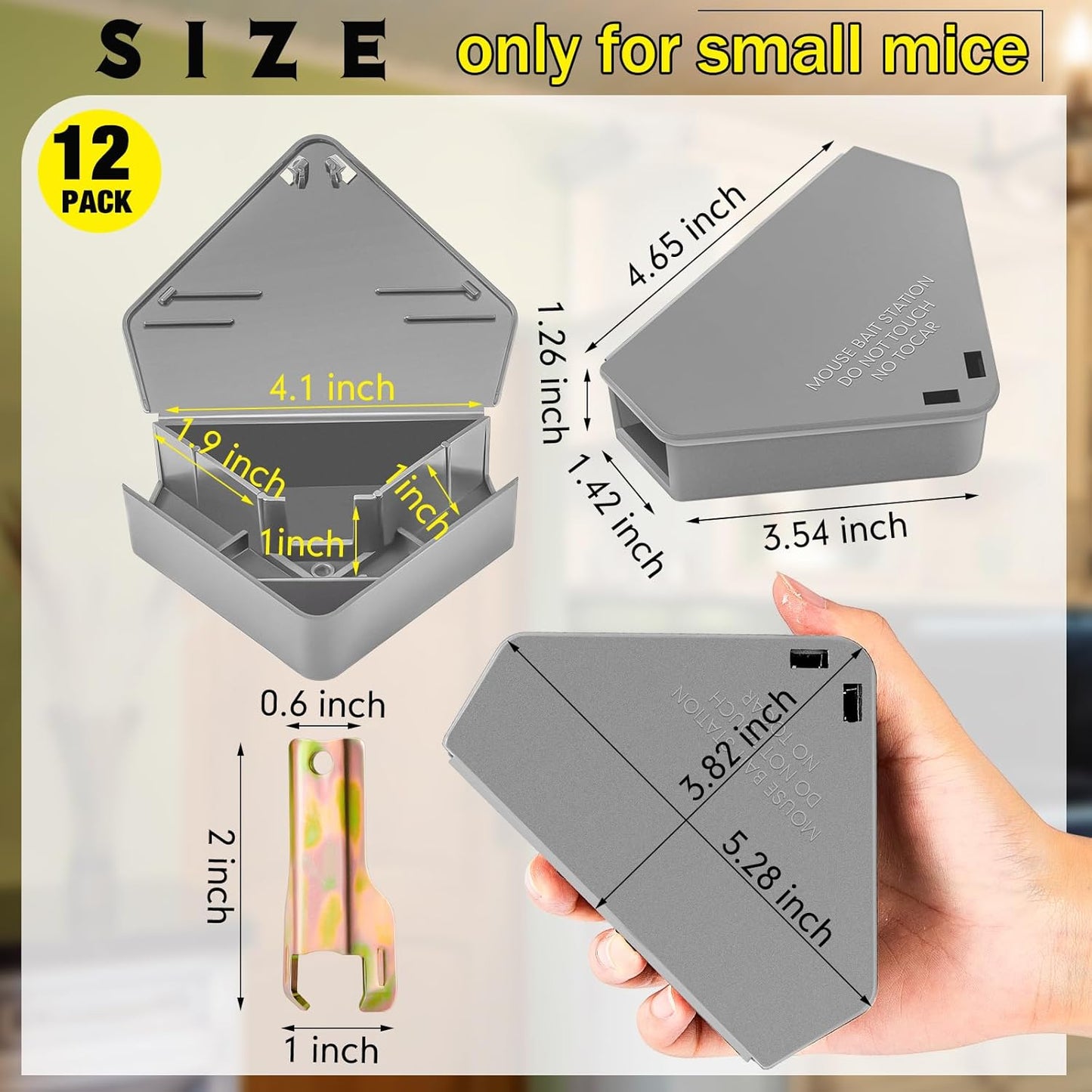 Qualirey 12 Pcs Mice Station with Key Triangle Bait Station Reusable Rodent Trap Bait Box, Keeps Children and Pets Safe Indoor & Outdoor, Bait Not Included, Suitable for Small Mice (Gray)