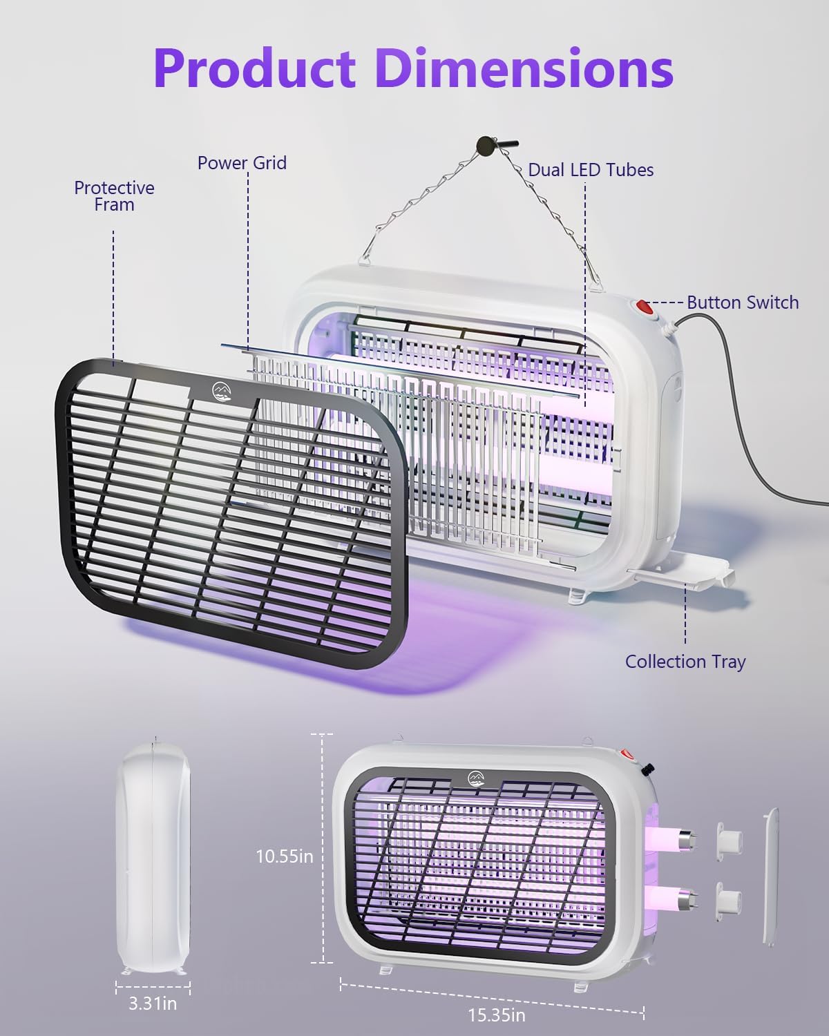 Bug Zapper Indoor, High Voltage Electric Mosquito Zapper, Durable Fly Trap Mosquito Trap, Fly Zapper with Removable Washable Tray for Home Patio Backyard, Including 2 Replacement Bulbs