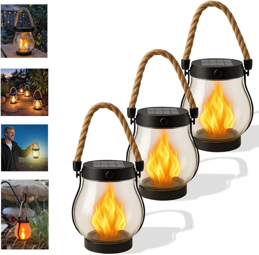Kaliqo Solar Lanterns Outdoor Lights, Hemp Rope Flame Lights, Dancing Flame Solar Lights,It is Suitable for Outdoor Camping, Home Garden Decoration, Etc. (3pcs)