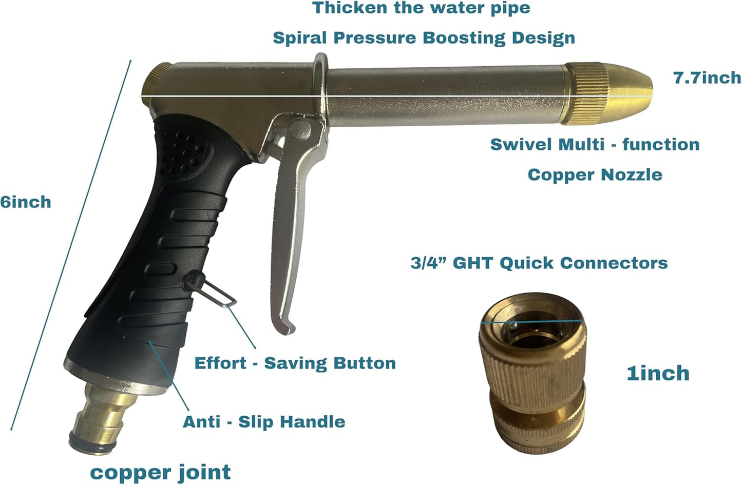 Garden Hose Nozzle, Metal Water Hose Sprayer with Adjustable High Pressure Spray Patterns for Watering Garden & Lawn, Washing Cars, Cleaning Driveways, Dog Bathing, Deck Rinsing & Outdoor Use