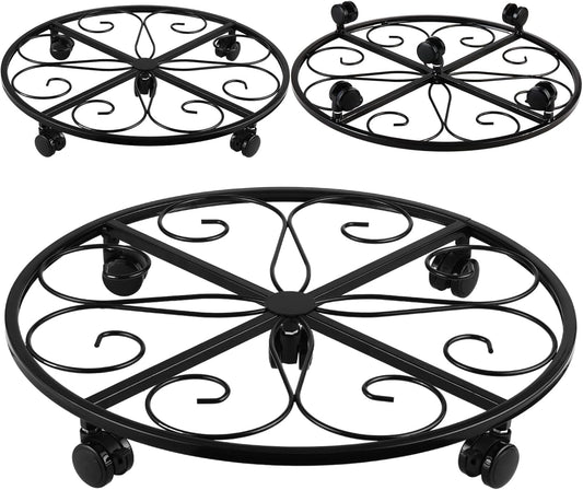 3 Packs 18” Plant Caddy with Wheels Metal Plant Stand on Wheels for Indoor and Outdoor Plants Rolling Plant Stand with Casters Heavy Duty Plant Dolly Roller Caddy, Black