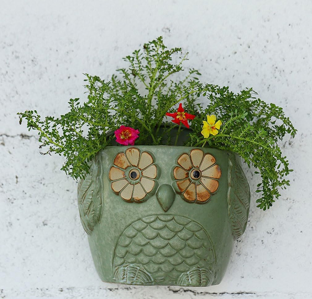7Inch Ceramic Owl Wall Planter Hanging Planter Flower Planter Succulent Pot Indoor Outdoor Planter Garden Pots Large Ideal Gifts for Women, Mom or Birthdays