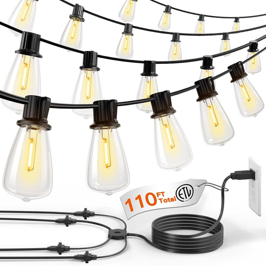 addlon 100FT (4x25FT) Outdoor String Lights, Waterproof Patio Lights ETL Listed with 48+4 Shatterproof Dimmable ST38 LED Bulbs, 2200K Connectable Outdoor Lighting for Christmas House Backyard Garden