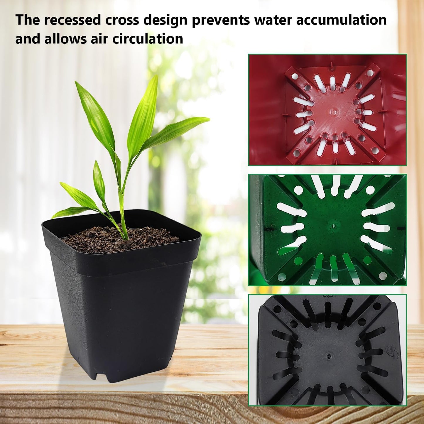 Square Plastic Nursery Pot 3" 120 Pcs Deep Succulent Pots Small Flower Planter Seeds Starter Pots with Drainage (Green,Black,Red 40pcs Each,2.7Inches)