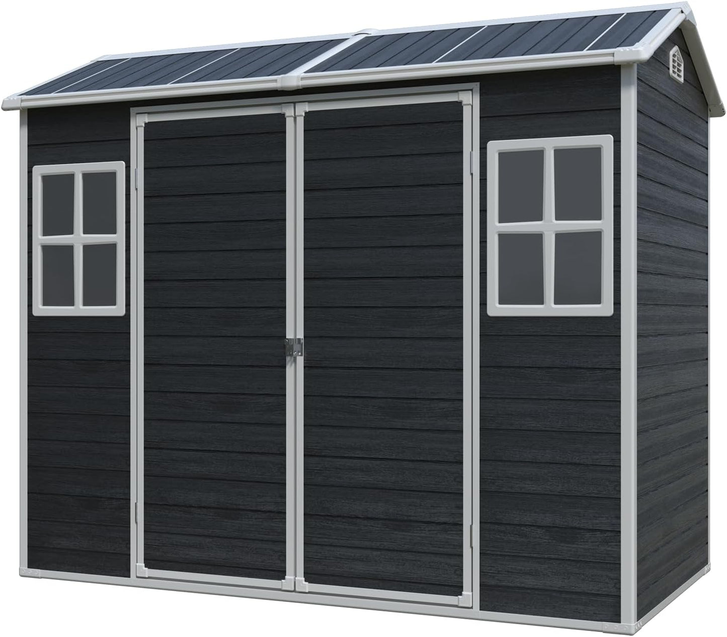 8x4 ft Outdoor Resin Storage Shed with Floor, Waterproof Plastic Garden Shed with Lockable Door and Two Windows, All-Weather Tool Sheds for Backyard, Patio, Lawn (Black)
