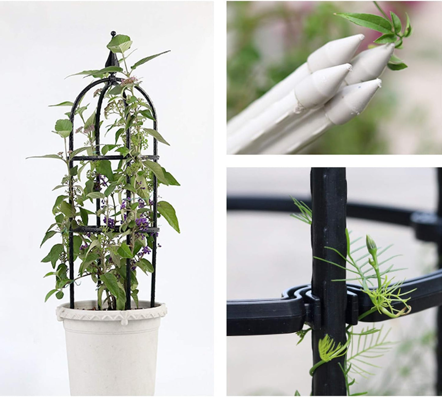 2Pcs Garden Obelisk Trellis, 23 Inch Metal Tower Obelisk Trellis Flower Support Trellis Support Metal Frame for Climbing Plants, Vines, Flowers (Black White)