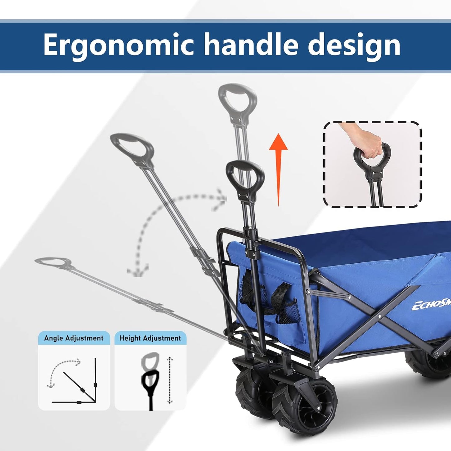 EchoSmile Heavy Duty 350 Lbs Capacity Collapsible Wagon, Outdoor Folding Camping Wagons, Grocery Portable Utility Cart, Adjustable Rolling Carts, All Terrain Sports Wagon with Big Wheels by Boahaus