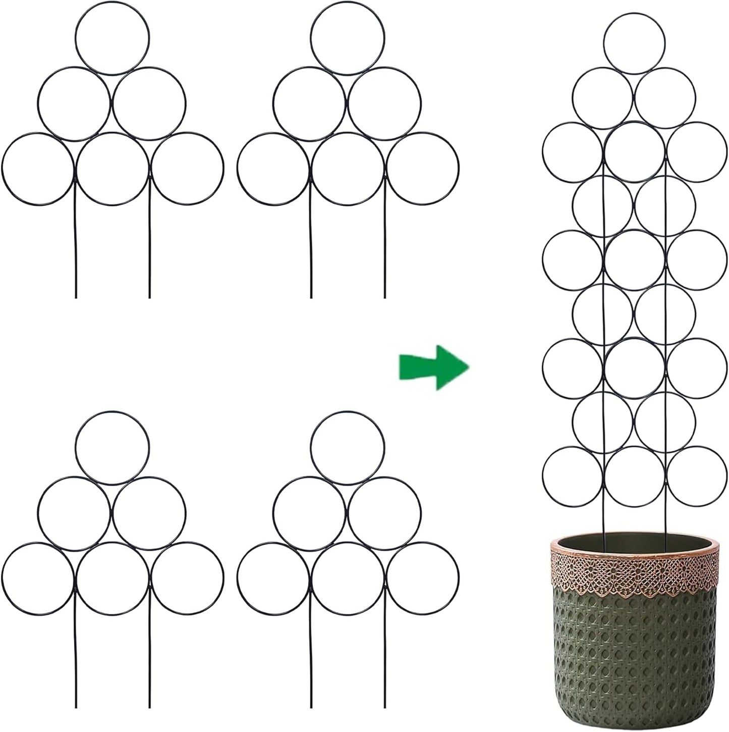 4 Pack Plant Trellis Indoor 15.7 Inch for climbing plants indoor Small Garden Trellis for Potted Plant Support Metal Wire Stackable Trellis Houseplant for Monstera Vines Lvy Pothos Accessorie(4 black)