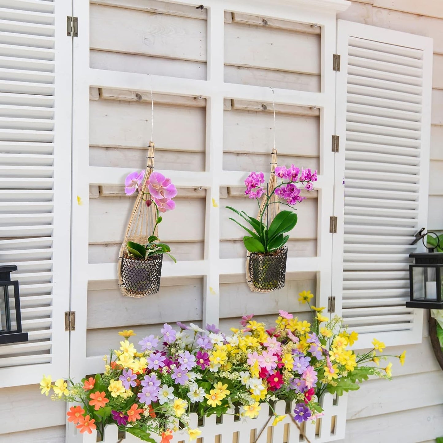 10 Pack Hanging Orchid Planter Thai Bamboo Woven 4 Inch Bird Nest Style Orchid Hanging Basket Bamboo Flower Basket with Metal Hook for Trellis Gazebo Indoor Outdoor Wall Small Flower Planter