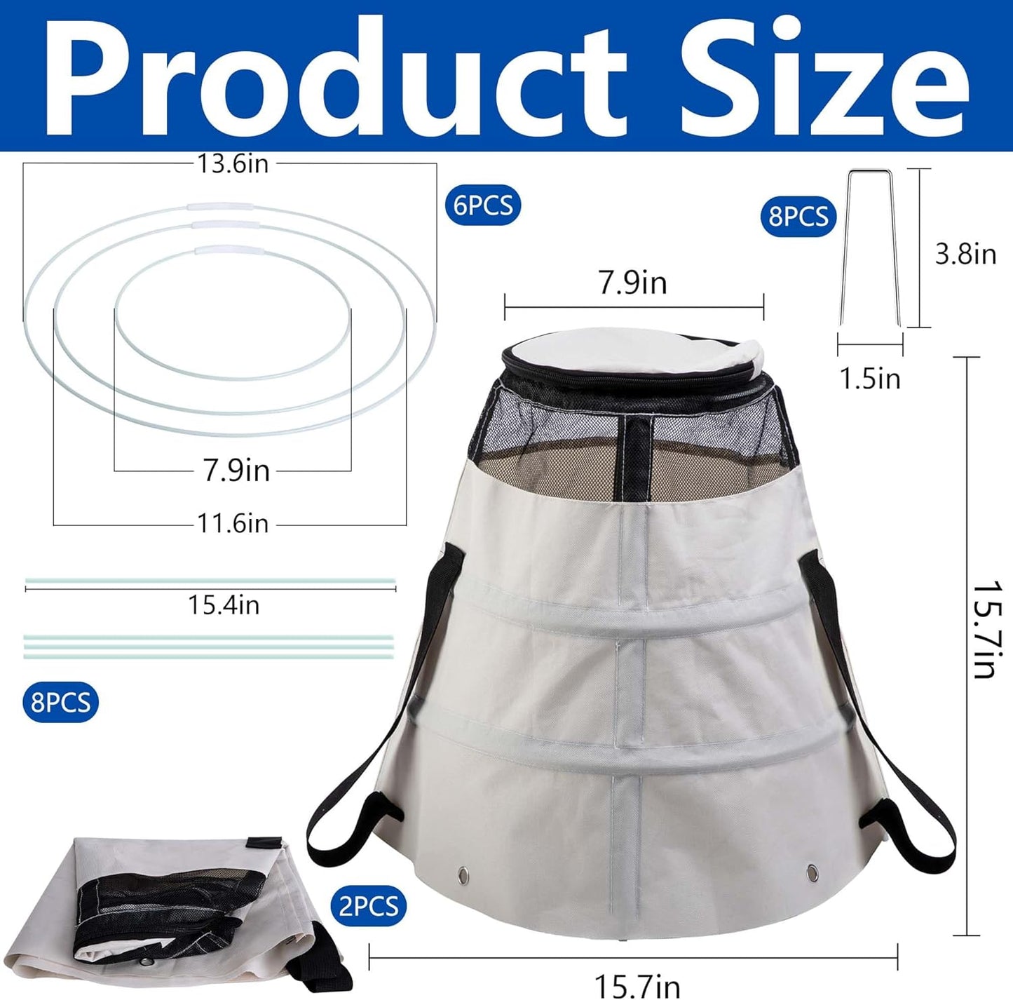 2 Pcs Winter Rose Protective Cover, 600D Winter Rose Cones Protection with Stakes, Reusable Freeze Protection Roses Collar for Protecting Outdoor Plants from Wind Frost Animal Eating