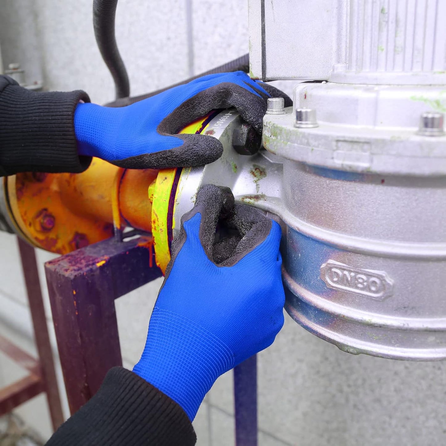 Evridwear Crinkle Latex Rubber Hand Coated Safety Work Gloves for Men Women General Multi Use Construction Warehouse Gardening Assembly Landscaping (XK-Size) Blue 120 Pairs Pack