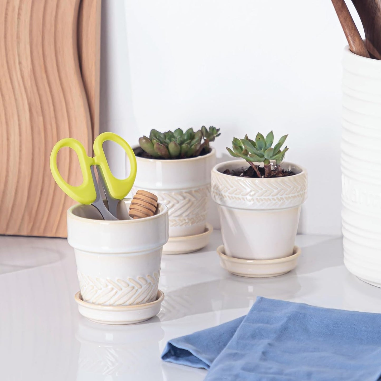 Succulent pots,Indoor Small Succulent Bonsai,3 Inch Mini Ceramic Succulent Pots with Saucer and Drainage Hole, Decorative Planter for Succulent, Cactus, Set of 4.